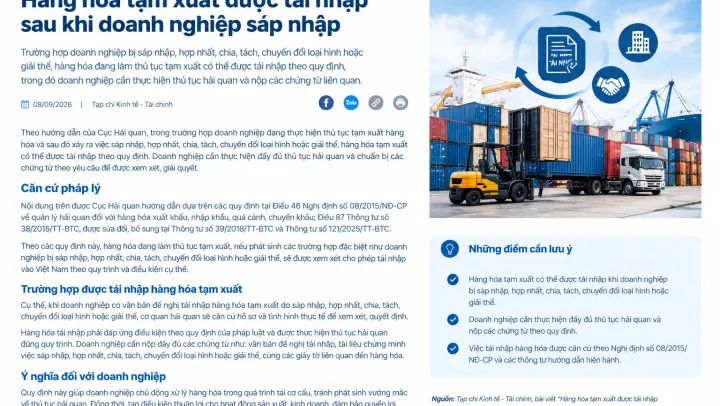 Hàng hóa tạm xuất được tái nhập sau khi doanh nghiệp sáp nhập